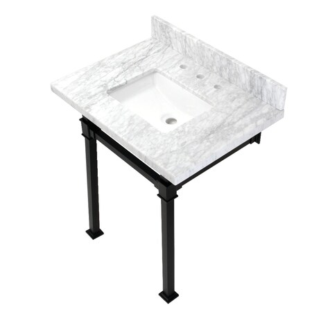 Kingston Brass KVPB30MSQ0 30-Inch Carrara Marble Console Sink, Marble White/Matte Black KVPB30MSQ0